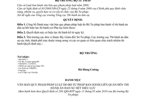 Quyết định 289/QĐ-BTP văn bản quy phạm pháp luật hết hiệu lực