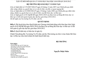 Quyết định 179/QĐ-BGDĐT phê duyệt Chương trình hành động thực hiện Nghị quyết 05-NQ/BCSĐ đổi mới quản lý giáo dục đại học giai đoạn 2010-2012