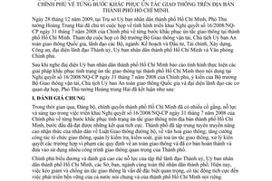 Thông báo 10/TB-VPCP kết luận Phó Thủ tướng Hoàng Trung Hải tại cuộc họp thực hiện Nghị quyết 16/2008/NQ-CP từng bước khắc phục ùn tắc giao thông