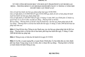 Thông tư 02/2010/TT-BLĐTBXH công bố Danh mục văn bản quy phạm pháp luật đến ngày 31 tháng 12 năm 2009 đã hết hiệu lực pháp luật