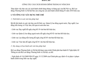 Báo cáo 03/BC-LĐTBXH công tác cải cách hành chính tháng 01 năm 2010