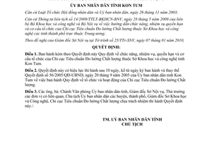 Quyết định 02/2010/QĐ-UBND chức năng quyền hạn Chi cục Tiêu chuẩn Đo lường Chất lượng Kon Tum