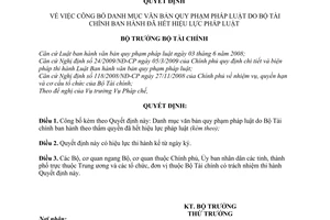 Quyết định 90/QĐ-BTC  công bố Danh mục văn bản quy phạm pháp luật theo thẩm quyền đã hết hiệu lực pháp