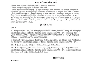 Quyết định 60/QĐ-TTg thay Phó Chủ tịch thường trực Ban Chỉ đạo quốc gia đào tạo theo nhu cầu xã hội giai đoạn 2008 - 2015