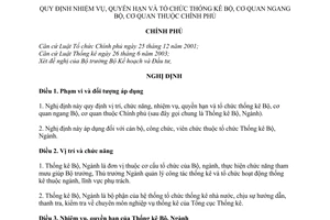 Nghị định 03/2010/NĐ-CP nhiệm vụ, quyền hạn tổ chức thống kê Bộ, cơ quan ngang Bộ, cơ quan Chính phủ