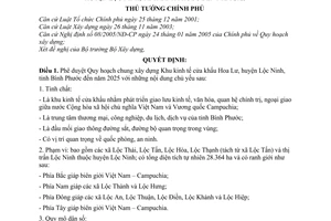 Quyết định 61/QĐ-TTg phê duyệt Quy hoạch chung xây dựng Khu kinh tế cửa khẩu Hoa Lư, huyện Lộc Ninh, tỉnh Bình Phước đến năm 2025
