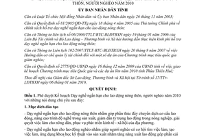 Quyết định 82/2010/QĐ-UBND phê duyệt Kế hoạch Dạy nghề ngắn hạn cho lao động