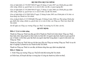 Quyết định 109/QĐ-BTC năm 2010 chức năng nhiệm vụ quyền hạn cơ cấu Thanh tra