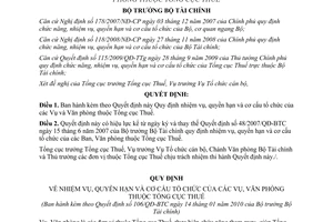 Quyết định 106/QĐ-BTC năm 2010 nhiệm vụ quyền hạn cơ cấu Vụ Văn phòng TCT