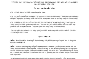 Quyết định 141/QĐ-UBND năm 2010 Quy chế phối hợp trong công tác bảo vệ rừng