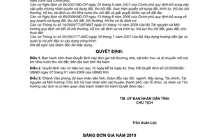 Quyết định 03/2010/QĐ-UBND  đơn giá bồi thường nhà, vật kiến trúc di chuyển mồ mả khi nhà nước thu hồi đất