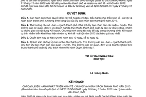 Quyết định 04/2010/QĐ-UBND Kế hoạch chỉ đạo, điều hành phát triển kinh tế - xã hội ngân sách thành phố,