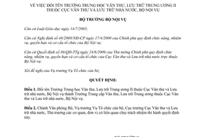 Quyết định 47/QĐ-BNV năm 2010 đổi tên Trường Trung học Văn thư Lưu trữ