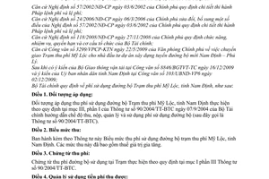 Thông tư 10/2010/TT-BTC mức thu, chế độ thu, nộp, quản lý và sử dụng phí sử dụng đường bộ trạm thu phí Mỹ Lộc,