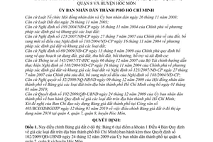 Quyết định 03/2010/QĐ-UBND điều chỉnh bảng giá đất ở tại đô thị (bảng 6) tại quận 4, quận 7, quận 8 huyện Hóc Môn