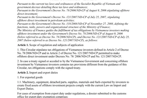 Circular No. 11/2010/TT-BTC of January 19, 2010, guiding the fulfillment of tax obligations by Vietnamese investors making offshore investment