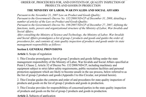 Circular No. 03/2010/TT-BLDTBXH, promulgating a list of group-2 products and goods and guiding the order of, procedures for, and c