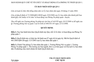 Quyết định số 134/2009/QĐ-UBND quy chế tổ chức hoạt động Phòng Tư pháp Quận 1 Hồ Chí Minh
