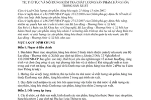Thông tư 03/2010/TT-BLĐTBXH danh mục sản phẩm hàng hóa nhóm 2 hướng dẫn trình tự, thủ tục nội dung kiểm tra chất lượng sản phẩm, hàng hóa