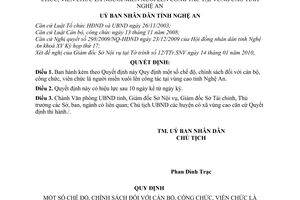Quyết định 08/2010/QĐ-UBND chế độ, chính sách cán bộ, công chức, viên chức là người miền xuôi lên công tác tại vùng Tỉnh Nghệ An