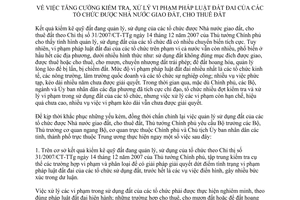 Chỉ thị 134/CT-TTg  tăng cường kiểm tra, xử lý vi phạm pháp luật đất đa các tổ chức được nhà nước giao đất, cho thuê đất