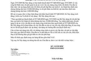 Công văn 08/SXD-QLXD áp dụng Quyết định 957/QĐ-BXD công bố Định mức chi phí