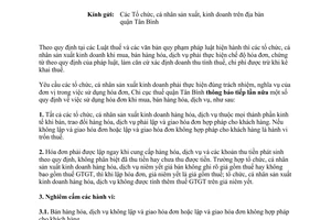 Công văn 232/TB-CCT về bán hàng hóa, dịch vụ phải lập, giao hóa đơn cho khách hà