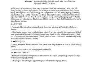 Công văn 785/SLĐTBXH-LĐ chiêu sinh khóa đào tạo nghiệp vụ định mức lao động chính sách tiền lương, tiền thưởng