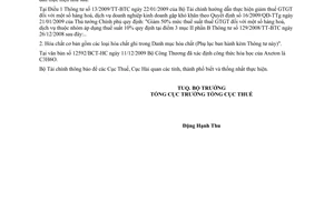 Công văn 1101/BTC-TCT giảm thuế suất thuế giá trị gia tăng