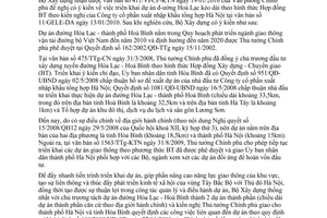 Công văn 166/BXD-HĐXD triển kha đường Hoà Lạc kéo dài theo hình thức Hợp đồng BT