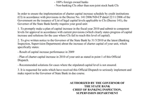Official Dispatch No. 397/NHNN-TTGSNH of January 14, 2010, Re making plan of charter capital increase in the fiscal year 2010
