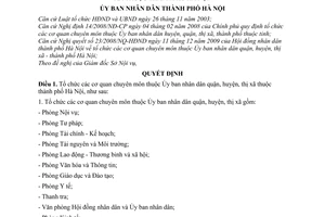 Quyết định 341/QĐ-UBND  tổ chức các cơ quan chuyên môn Ủy ban nhân dân quận, huyện, thị xã thuộc thành phố Hà Nội