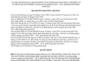 Quyết định 0622/QĐ-BCT  bổ sung quy hoạch phân vùng thăm dò, khai thác, chế biến sử dụng quặng crômit, mangan giai đoạn 2007 – 2015