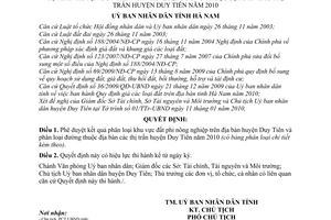 Quyết định 05/2010/QĐ-UBND phê duyệt kết quả phân loại khu vực đất phi nông nghiệp trên địa bàn huyện Duy Tiên Tỉnh Hà Nam