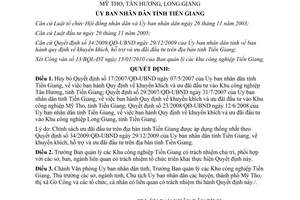 Quyết định 446/QĐ-UBND hủy bỏ  Quyết định ưu đãi đầu tư KCN Mỹ Tho Tân Hương