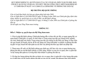 Thông tư 10/2010/TT-BQP nhiệm vụ, quyền hạn các cơ quan, đơn vị quân đội, ban chỉ huy quân sự cơ quan, tổ chức trung ương