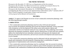 Decision No. 193/QD-TTg of February 02, 2010, approving the program on review of new countryside construction plannings