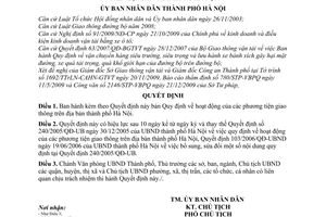 Quyết định 09/2010/QĐ-UBND  hoạt động các phương tiện giao thông