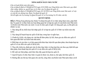 Quyết định 197/QĐ-KTNN chức năng, nhiệm vụ các phòng Vụ Quan hệ quốc tế