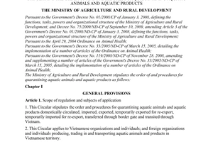Circular No. 06/2010/TT-BNNPTNT, stipulating the order of and procedures for quarantining aquatic animals and aquatic products