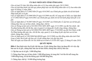 Quyết định 07/2010/QĐ-UBND  mức thu lệ phí cấp bản sao, chứng thực trên địa bàn tỉnh Vĩnh Long