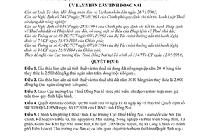 Quyết định 05/2010-QĐ-UBND giá thóc làm căn cứ tính và thu thuế sử dụng đất nông nghiệp, thuế nhà đất bằng tiền thay thóc