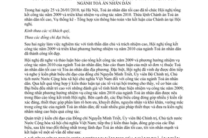 Thông báo 17/2010/TB-TKTH  kết luận Chánh án Toà án nhân dân tối cao tại hội nghị tổng kết công tác năm 2009