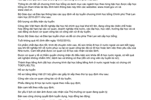 Thông báo 54/TB-BGDĐT tuyển sinh Chương trình học bổng sau đại học Chính phủ Thái Lan năm học 2010 - 2011