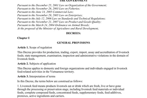 Decree No. 08/2010/ND-CP, on management of livestock feeds