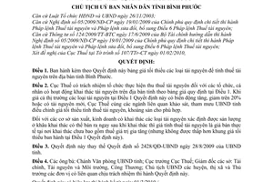 Quyết định 341/QĐ-UBND bảng giá tối thiểu tài nguyên