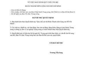 Quyết định 289-QĐ/TW quy chế cán bộ Đoàn thanh niên cộng sản Hồ Chí Minh