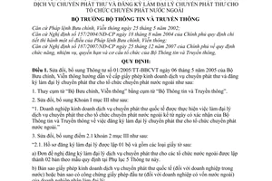 Thông tư 05/2010/TT-BTTTT sửa đổi Thông tư 01/2005/TT-BBCVT hướng dẫn cấp giấy phép kinh doanh dịch vụ chuyển phát thư đăng ký làm đại lý