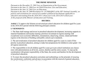 Decision No. 239/QD-TTg, approving the scheme on universal pre-school education for children aged five years in the 2010-2015