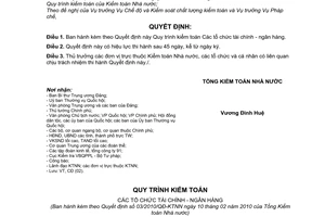 Quyết định 03/2010/QĐ-KTNN Quy trình kiểm toán các tổ chức tài chính - ngân hàng